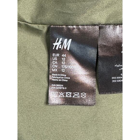 H&M Forest Green Faux Leather Biker Jacket Motorcycle Winter Outdoors 12 - Picture 6 of 9